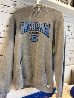Russell Athletic Gray Carolina Tar Heels Pullover Hoodie with Light Blue Logo